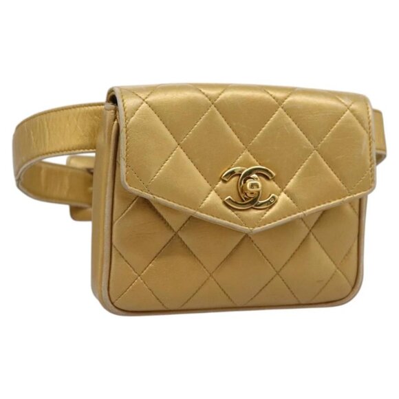 CHANEL Matelasse Waist bag Lamb Skin Gold CC - Picture 1 of 15